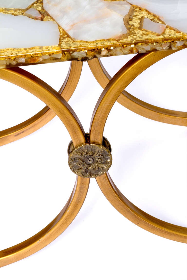 Elegant Pair of Mid Century Lucite Stone and Gold Tables at 1stdibs