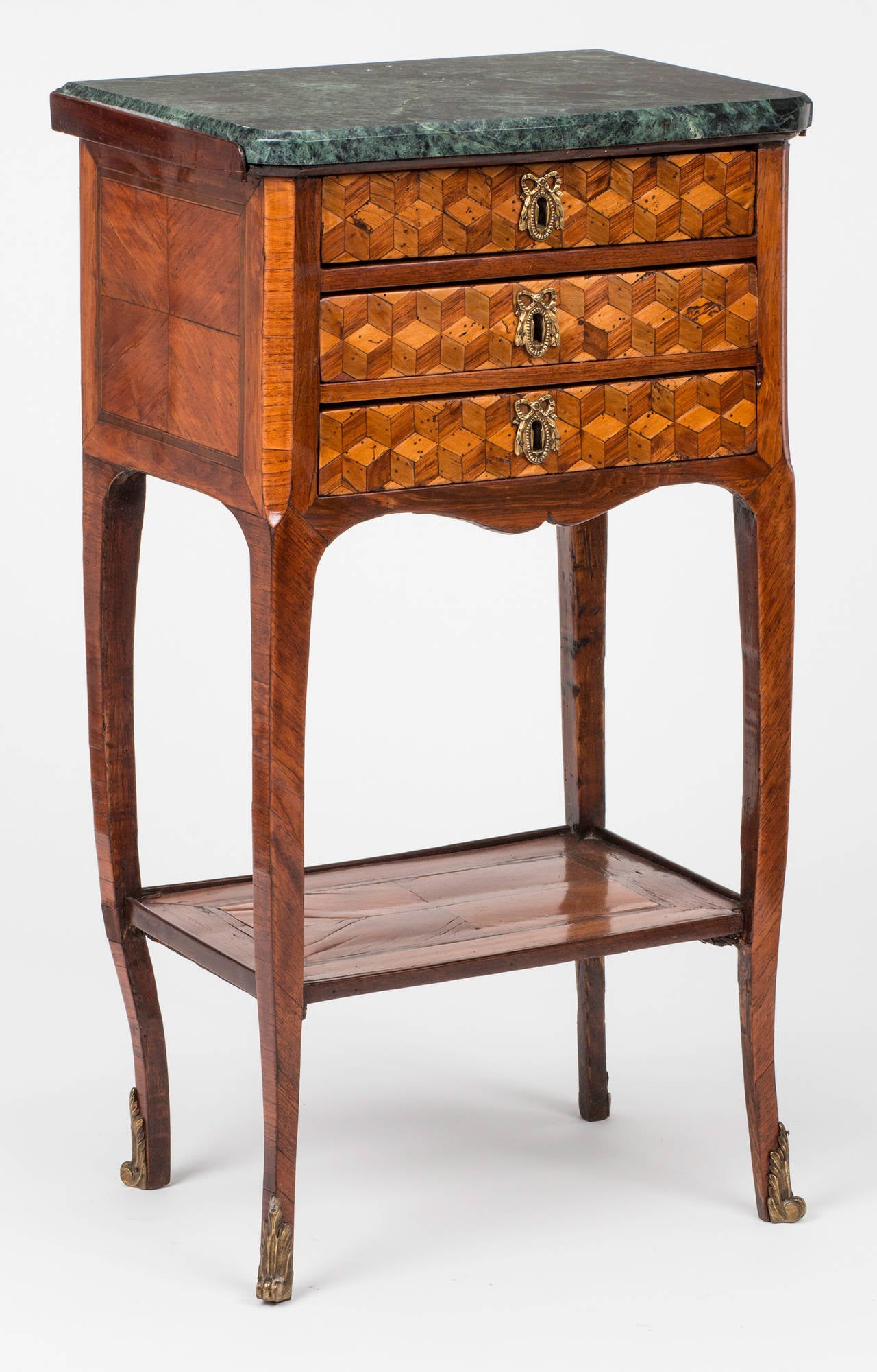 18th Century Louis XV Marquetry Chest with Marble Top, circa 1750 For Sale