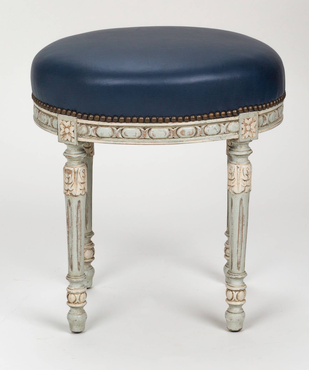 Late 19th Century C.1880s French Painted Footstool Bench in Leather For Sale
