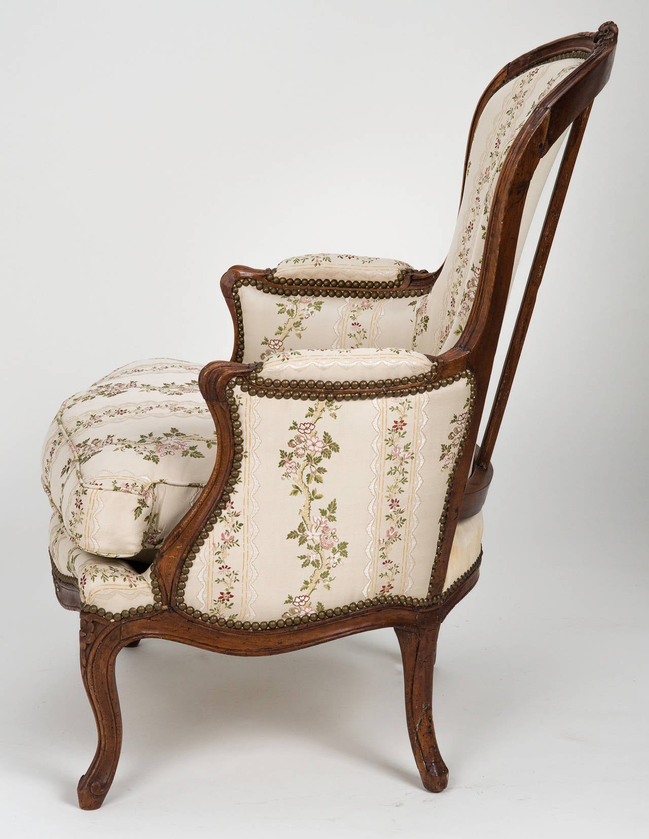 Mid-18th Century Louis XV Chair and Ottoman Chaise Lounge For Sale