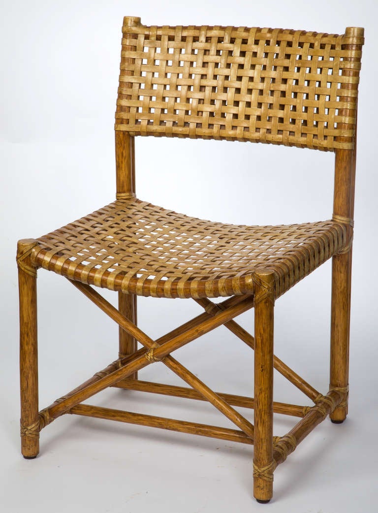 Fabulous pair!  Rawhide straps on bamboo, beautifully made for comfort by McGuire.  Sturdy excellent condition. McGuire pearl inlaid marking.
Free shipping within the Continental USA.