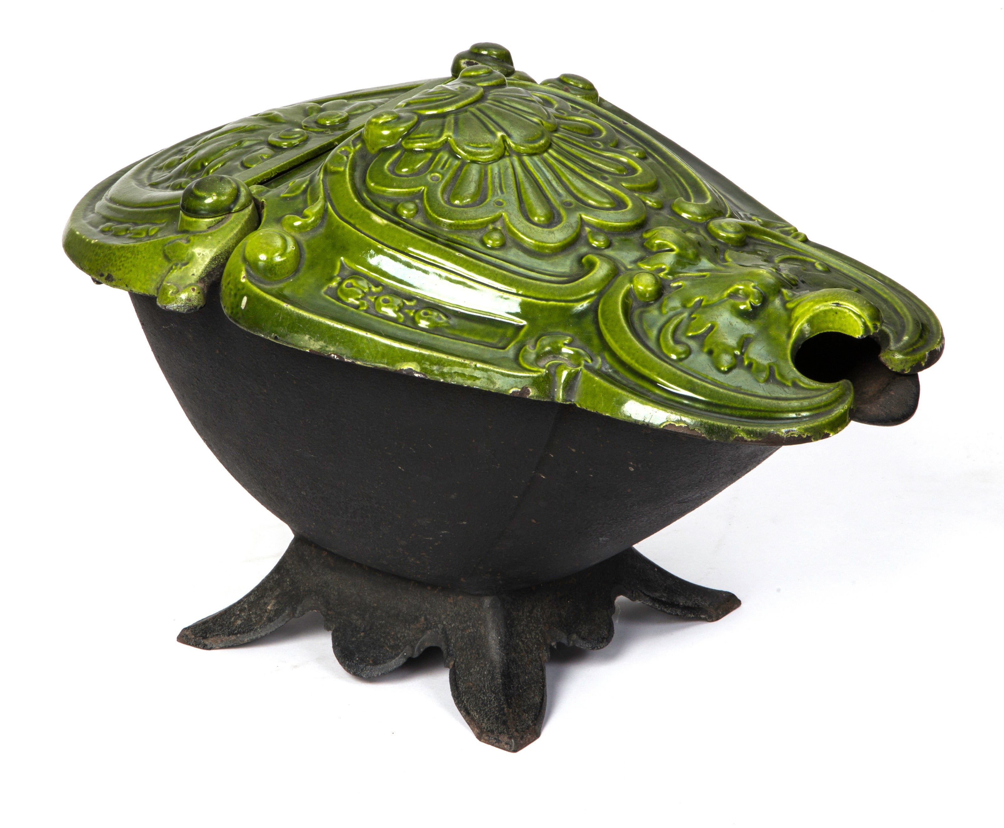 19th Century Cast Iron Enamel Coal Bucket For Sale