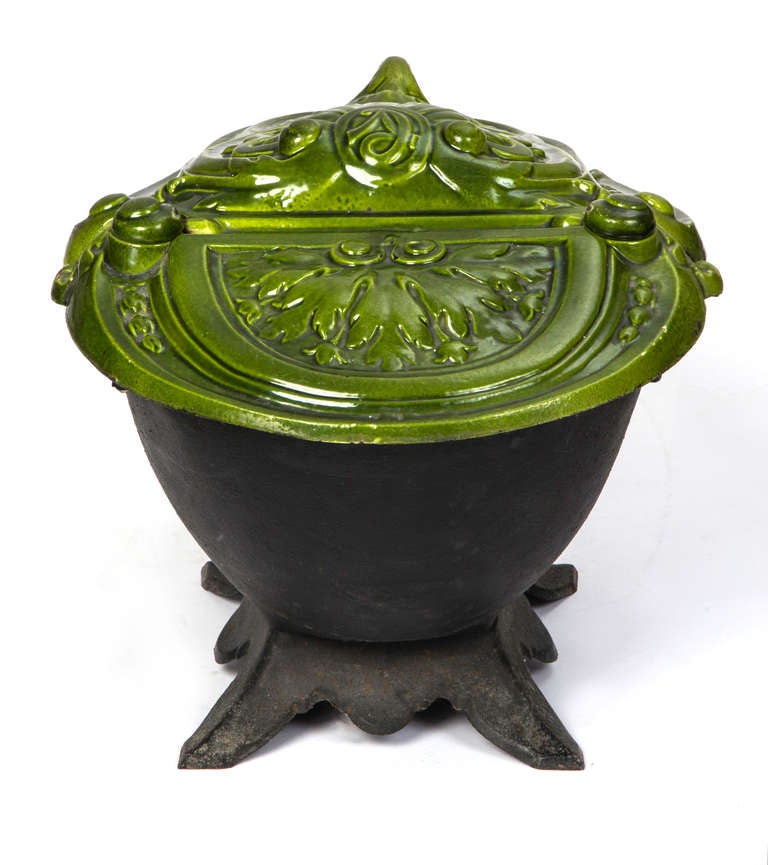 19th Century Cast Iron Enamel Coal Bucket In Excellent Condition For Sale In Summerland, CA