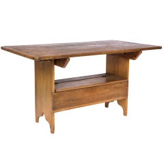 19th Century Primitive Pine Trestle Tilt Top  Table