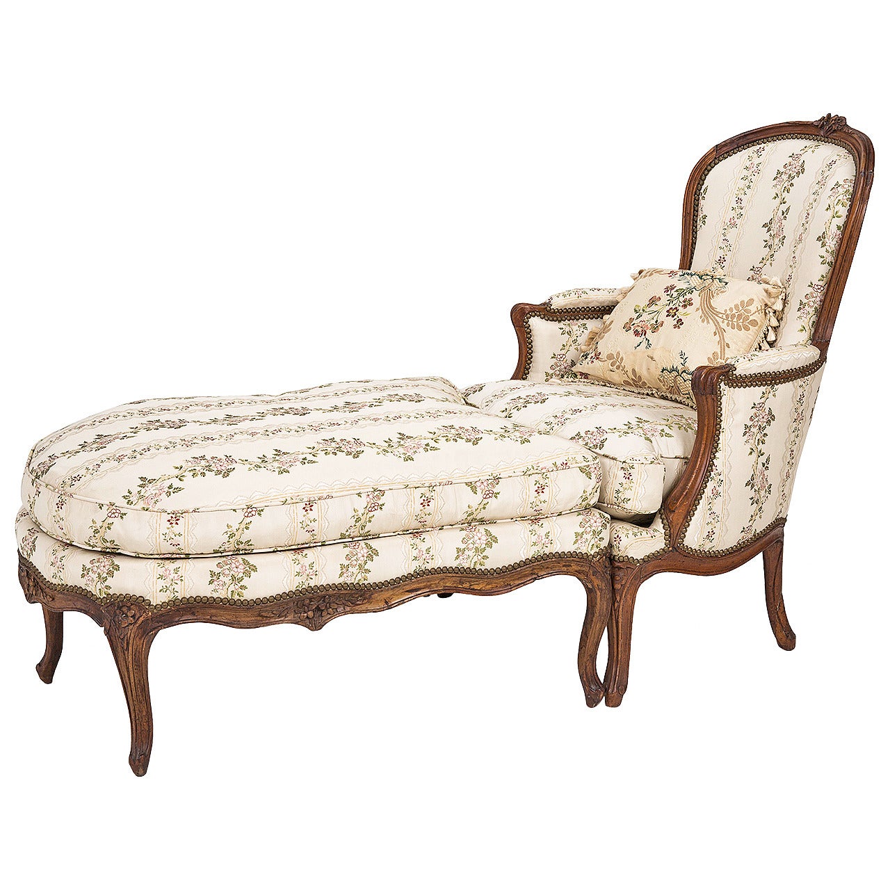 Louis XV Chair and Ottoman Chaise Lounge For Sale