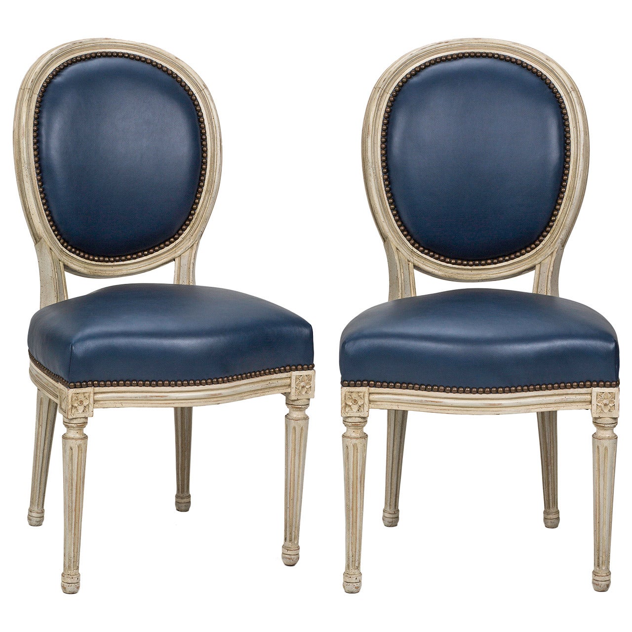 Pair of French Louis XVI Style Leather Chairs, circa 1880s