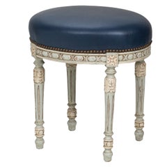 C.1880s French Painted Footstool Bench in Leather
