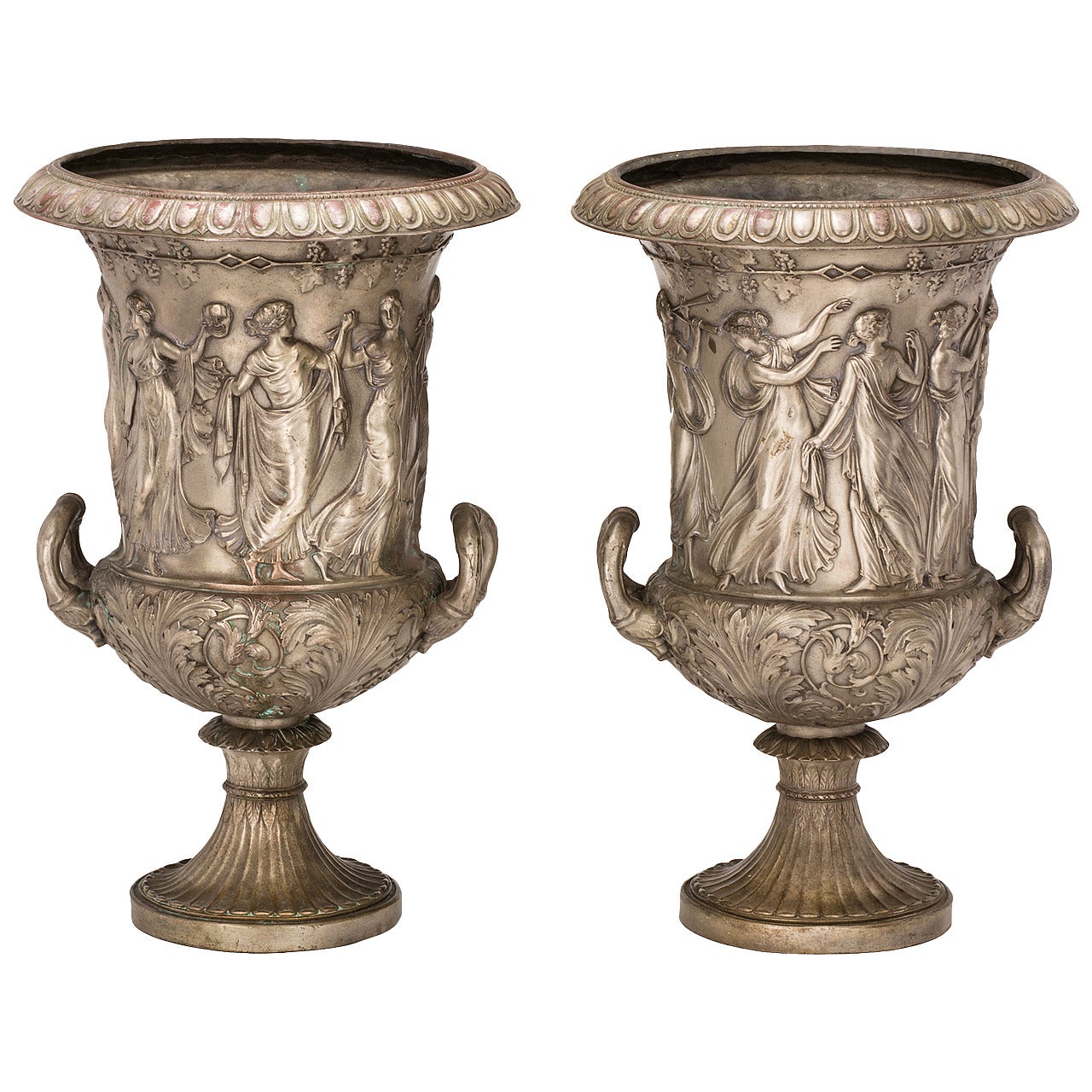 Urns, 19th Century Medici Style Bronze, Pair For Sale