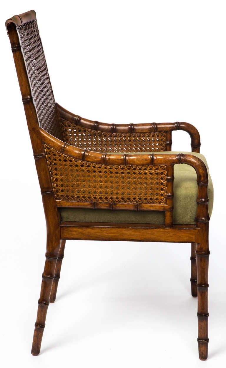 Double Cane Faux Bamboo Arm Chair In Excellent Condition In Summerland, CA
