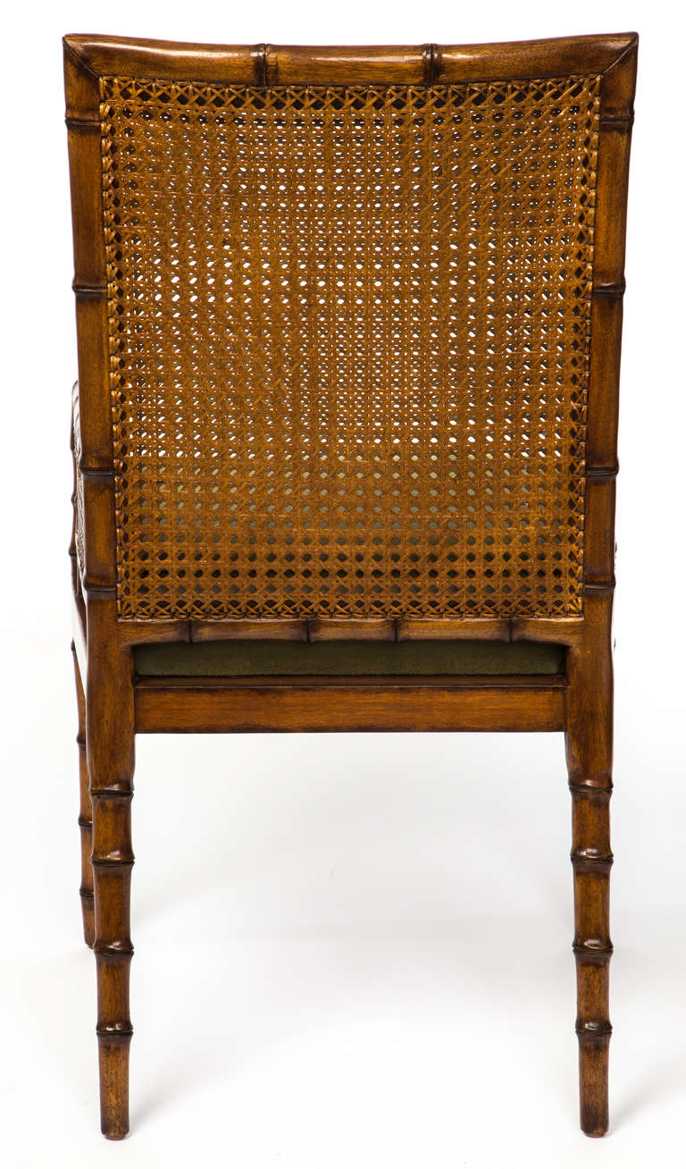 Mid-20th Century Double Cane Faux Bamboo Arm Chair