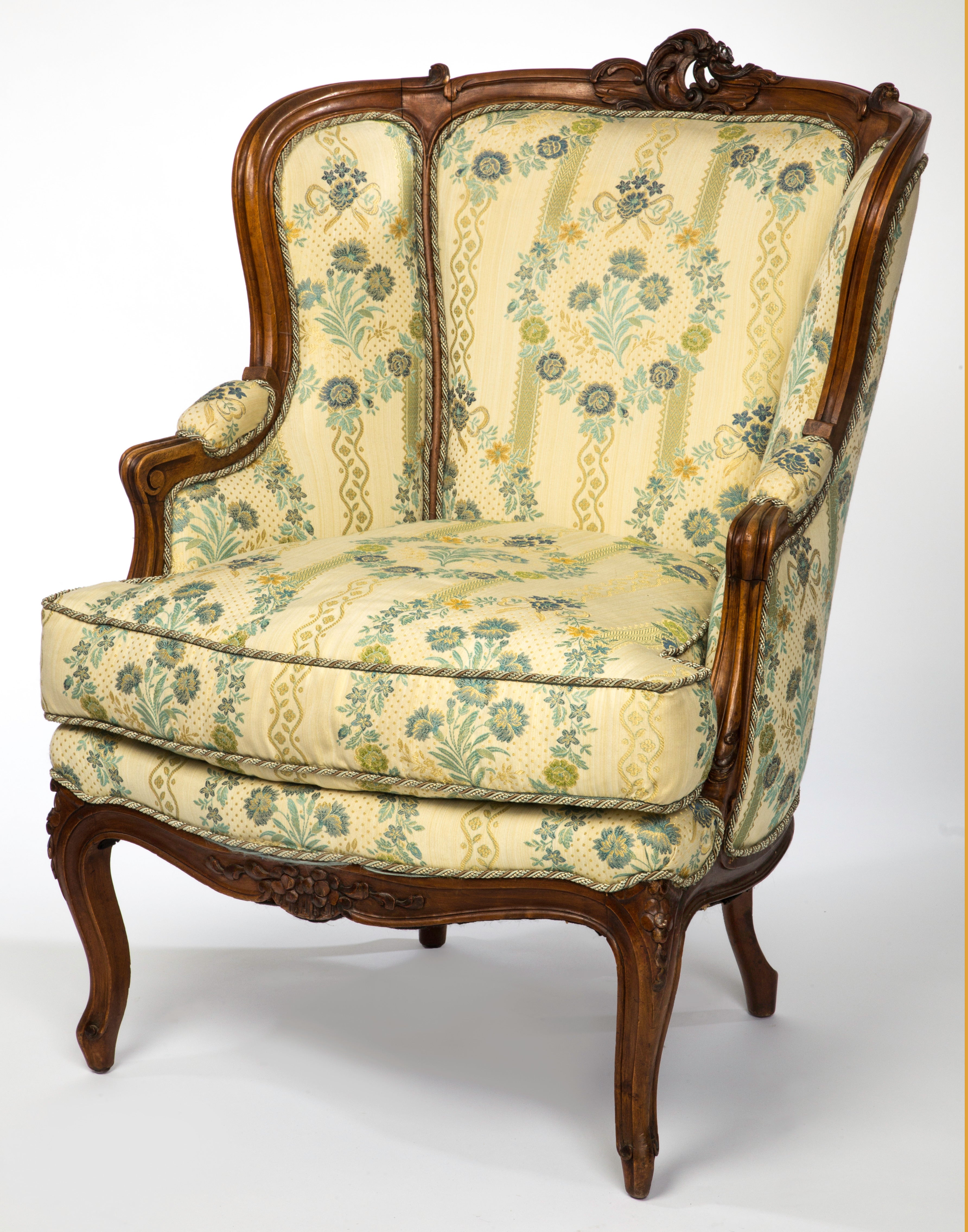 19c. Carved Walnut French Tub Chair For Sale