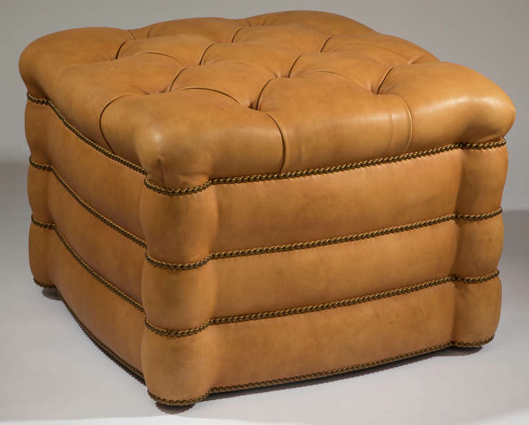 Square Leather Ottoman In Excellent Condition In Summerland, CA