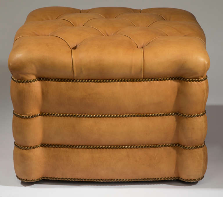 American Square Leather Ottoman