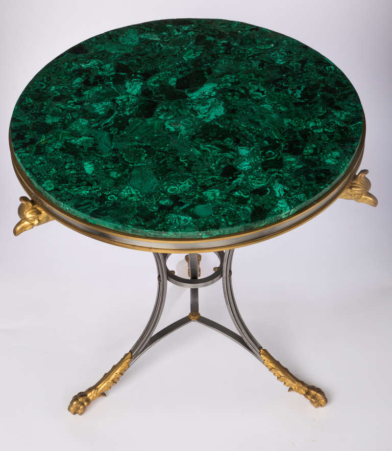 Gilt Fabulous Russian Malachite  Bronze Dore' & Steel Table