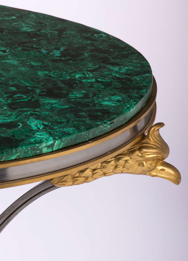 Mid-20th Century Fabulous Russian Malachite  Bronze Dore' & Steel Table