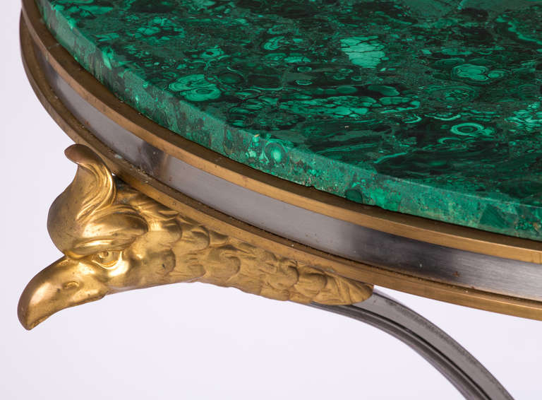 Fabulous Russian Malachite  Bronze Dore' & Steel Table In Excellent Condition In Summerland, CA