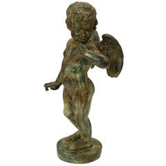 Vintage Signed Bronze Cherub Sculpture
