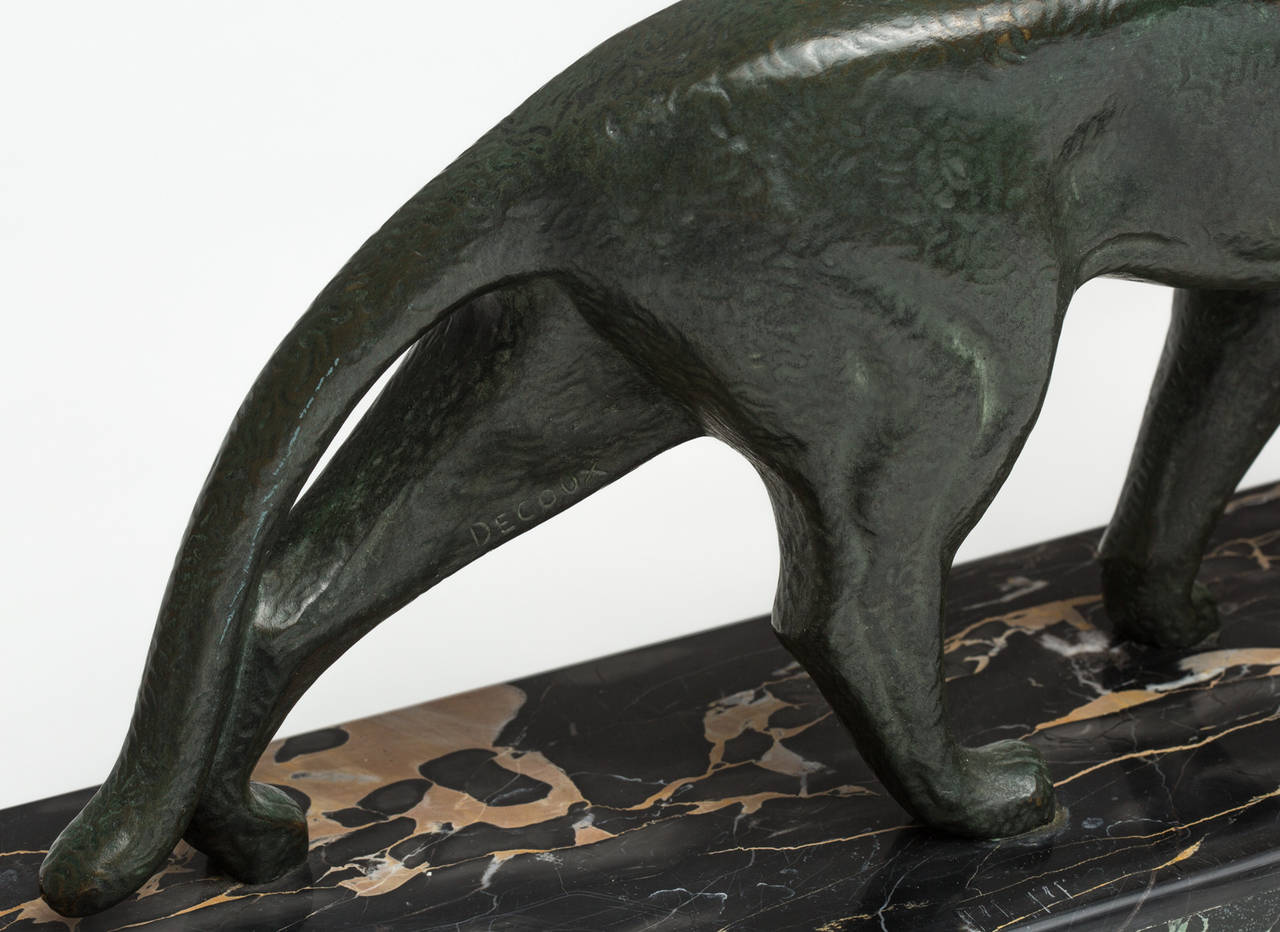 French Rare Art Deco Bronze Panther Sculpture Signed Michel Decoux