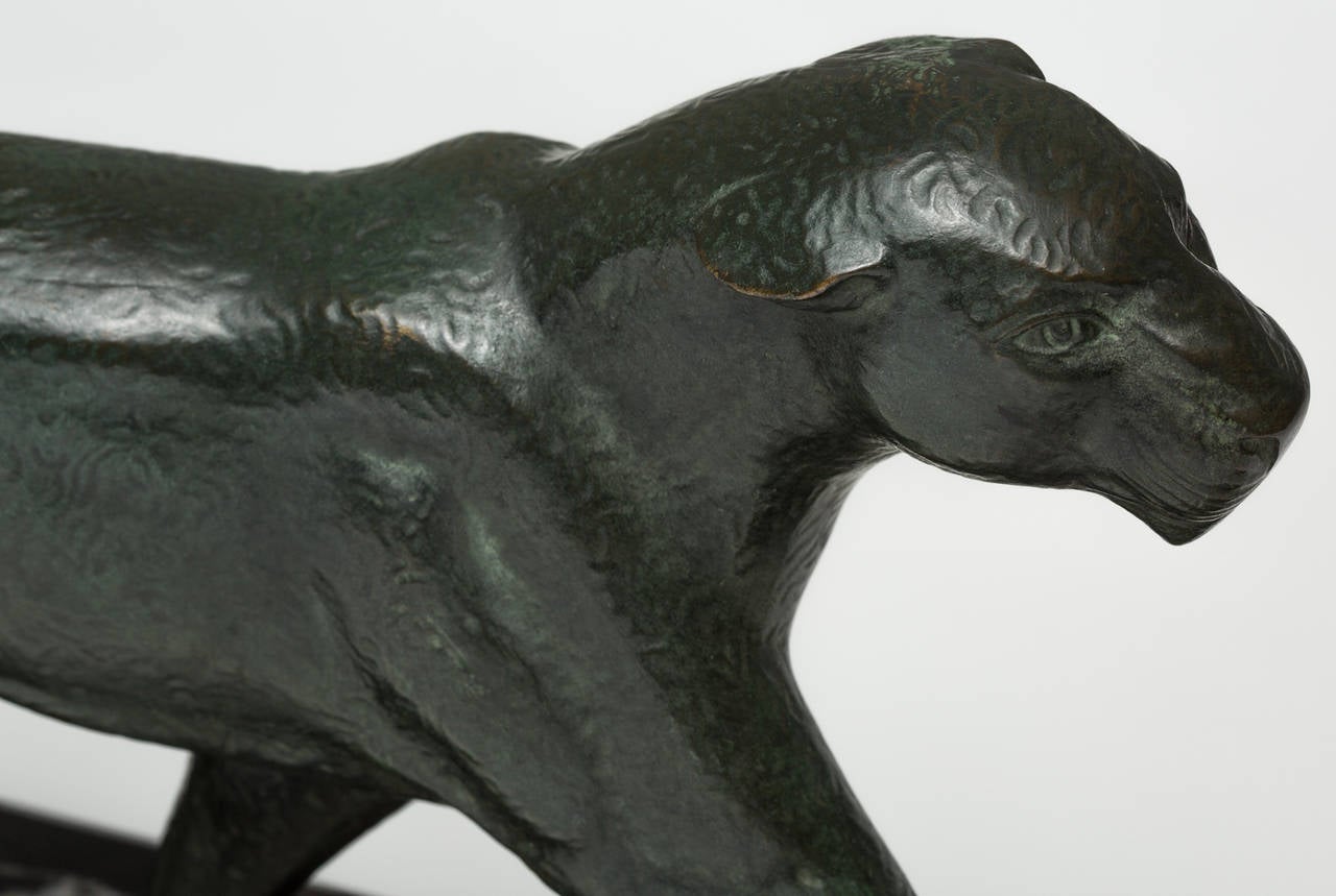 Cast Rare Art Deco Bronze Panther Sculpture Signed Michel Decoux