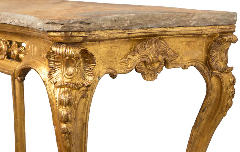 19th Century 19c. Unusually Grand Scale Italian Gilt Console with Stone Top For Sale