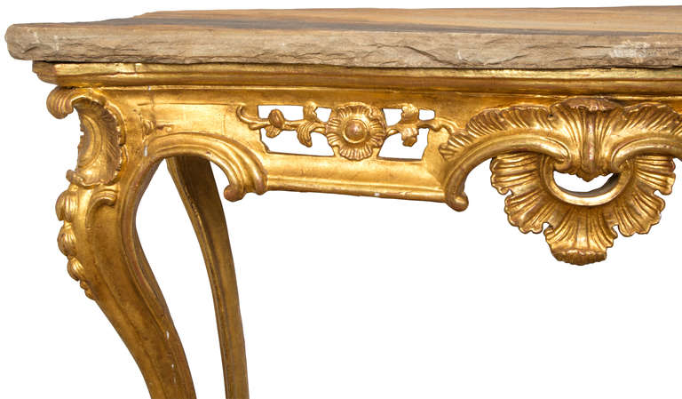 19c. Unusually Grand Scale Italian Gilt Console with Stone Top For Sale 3