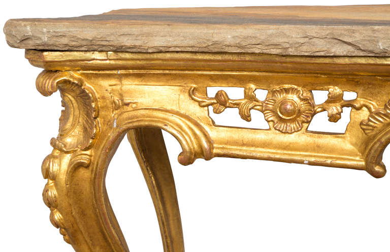 19c. Unusually Grand Scale Italian Gilt Console with Stone Top For Sale 2