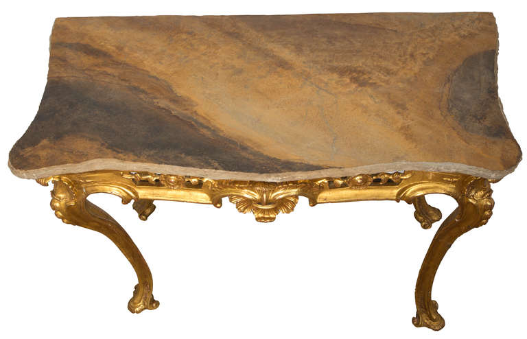 19c. Unusually Grand Scale Italian Gilt Console with Stone Top For Sale 5