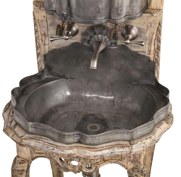 19th Century 19thc. Rare French Pewter Lavabo Stand, Retrofitted