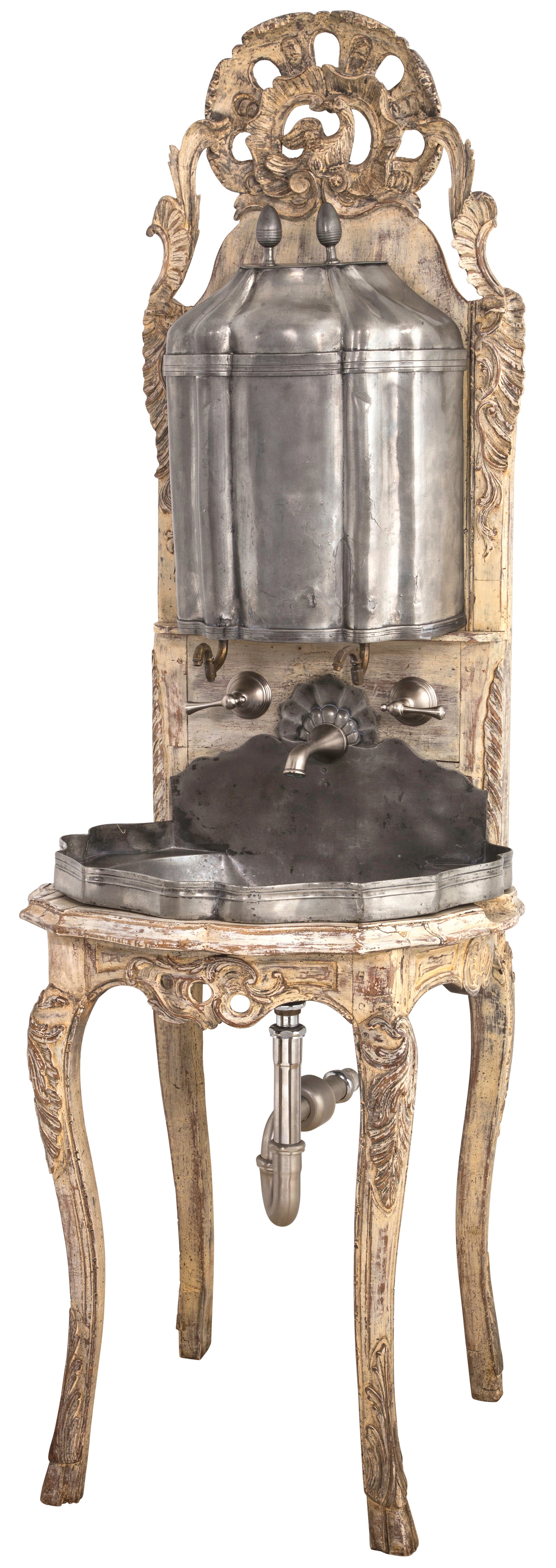 19thc. Rare French Pewter Lavabo Stand, Retrofitted