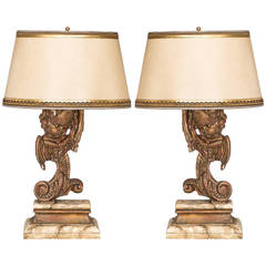 Pair of Italian Cherub Lamps, circa 1860