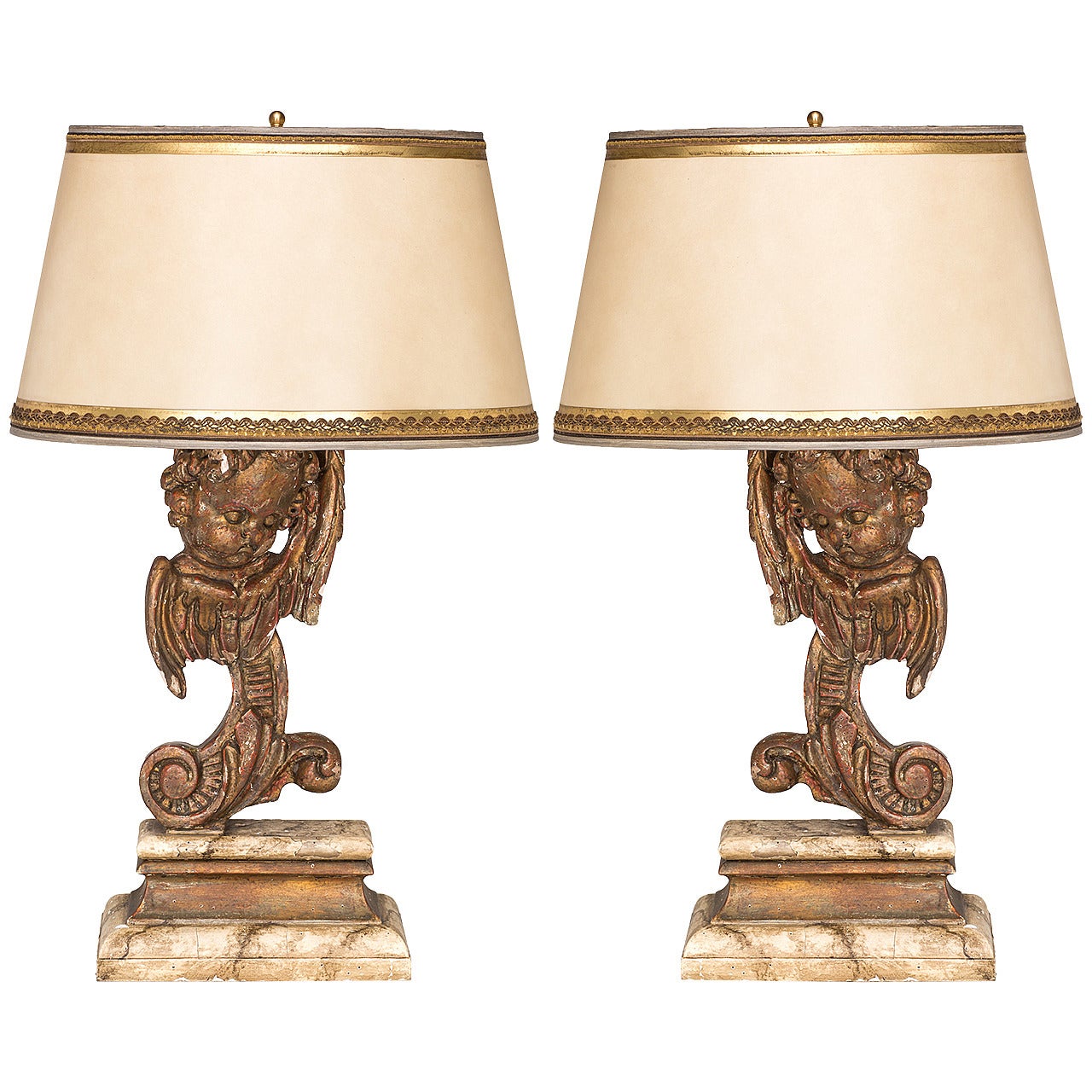 Pair of Italian Cherub Lamps, circa 1860 For Sale