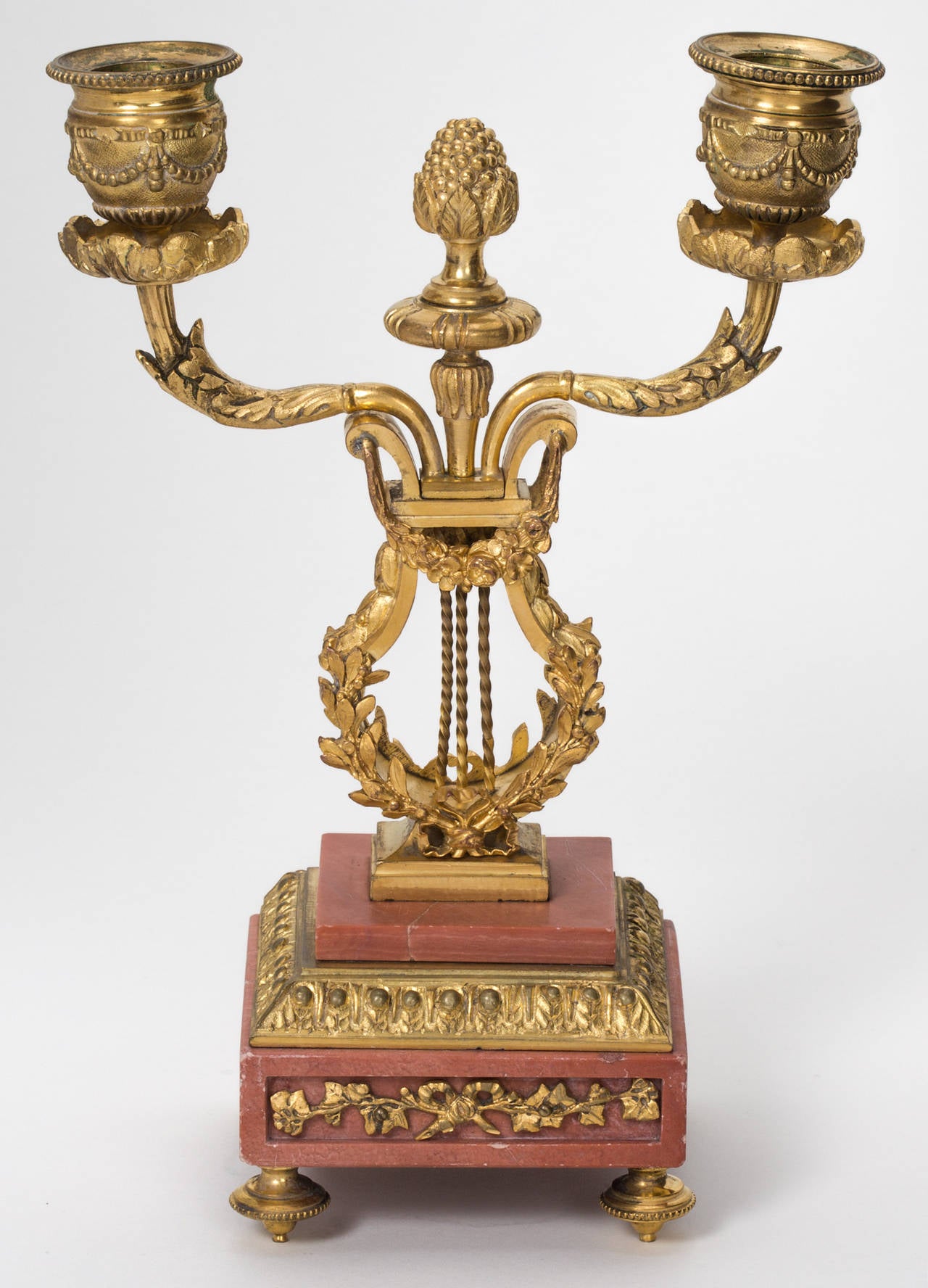 C.1860s France.   Beautiful two light bronze dore on marble stand.  Superb workmanship of bronze dore' with great details.