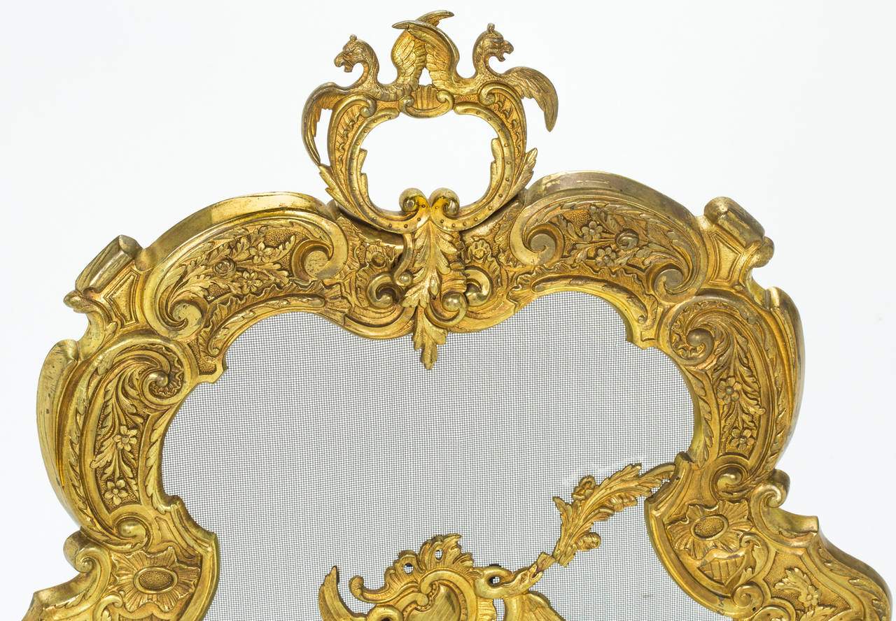 Firescreen, 19th Century French Gilt Bronze  In Excellent Condition For Sale In Summerland, CA