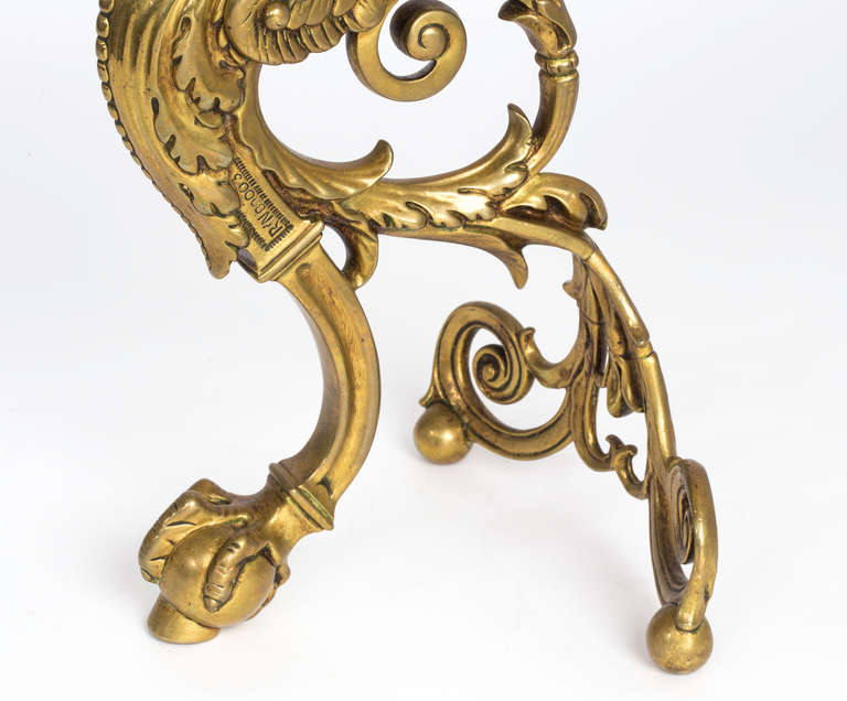 19th Century Antique Brass Griffin Andirons 4
