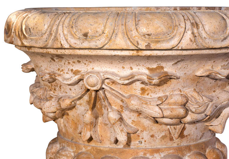 Italian Hand Carved Sienna Marble Stone Planter