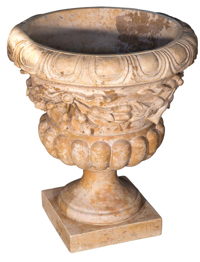 20th Century Hand Carved Sienna Marble Stone Planter