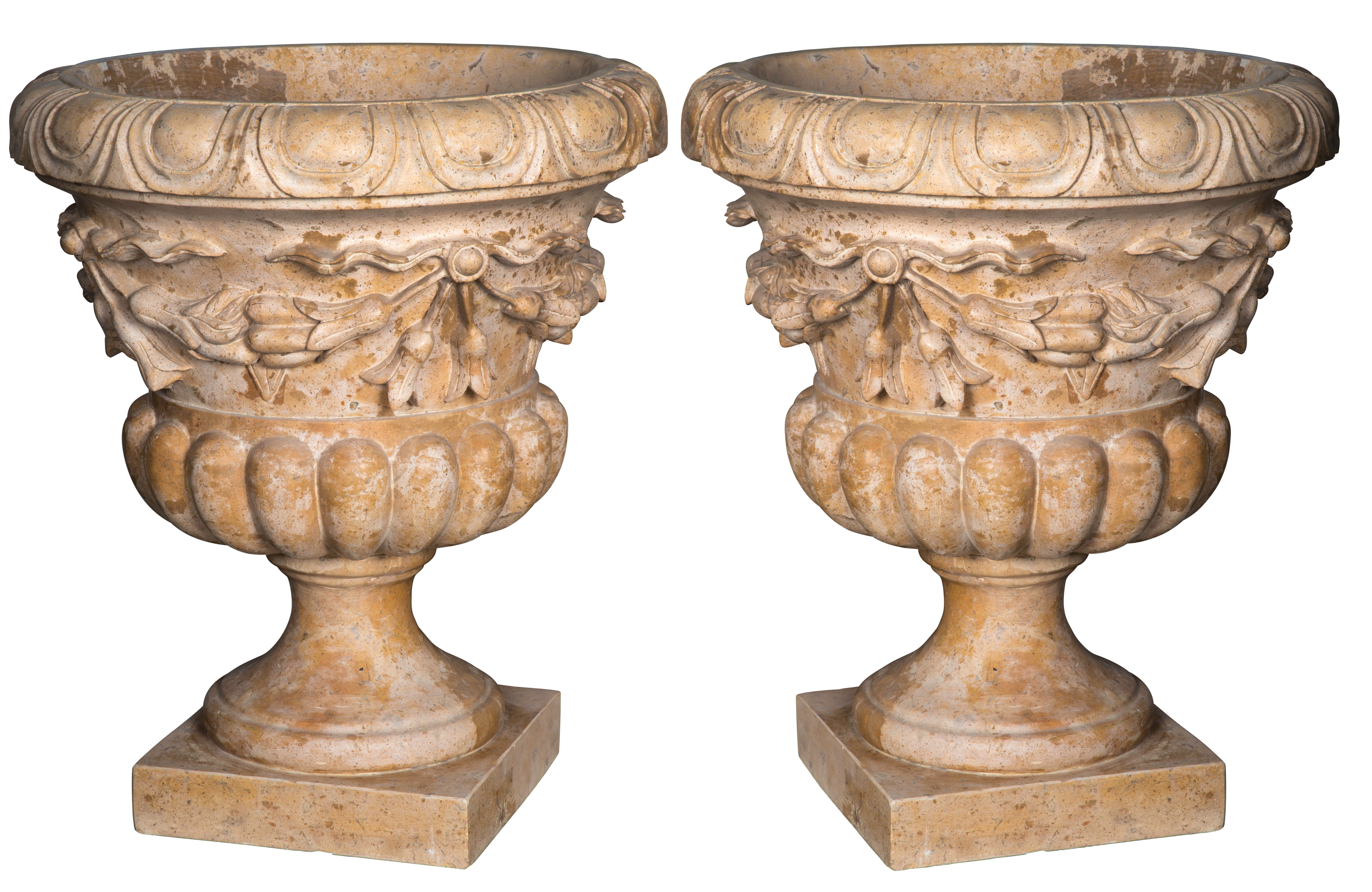 Hand Carved Sienna Marble Stone Planter