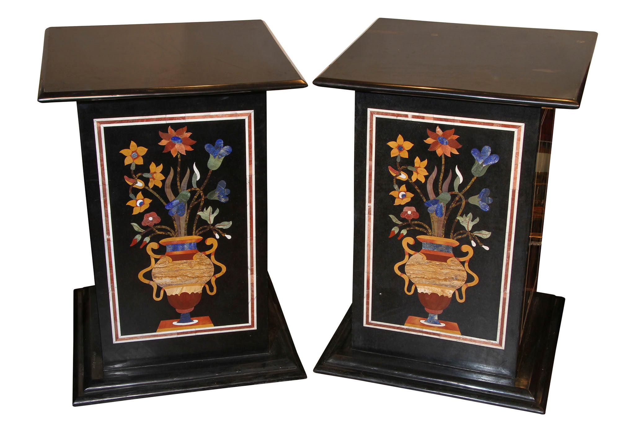 Pedestals, Petra Dura Marble Stone Inlay, Pair For Sale