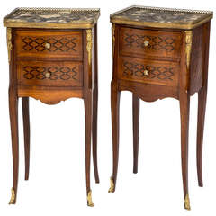 Pair of Italian Marquetry Marble Top Night Stands