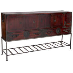 Circa 1920s Japanese Tansu Console on Iron Stand