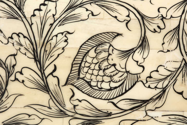 Ink Work on Bone Inlay Box In Excellent Condition In Summerland, CA