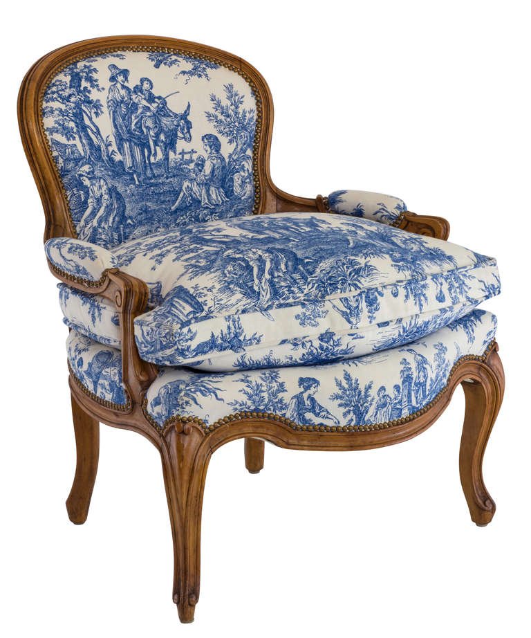 Blue and White Toile Country French Chair at 1stdibs