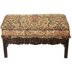 19th c. Tapestry Upholstered Walnut Bench Ottoman