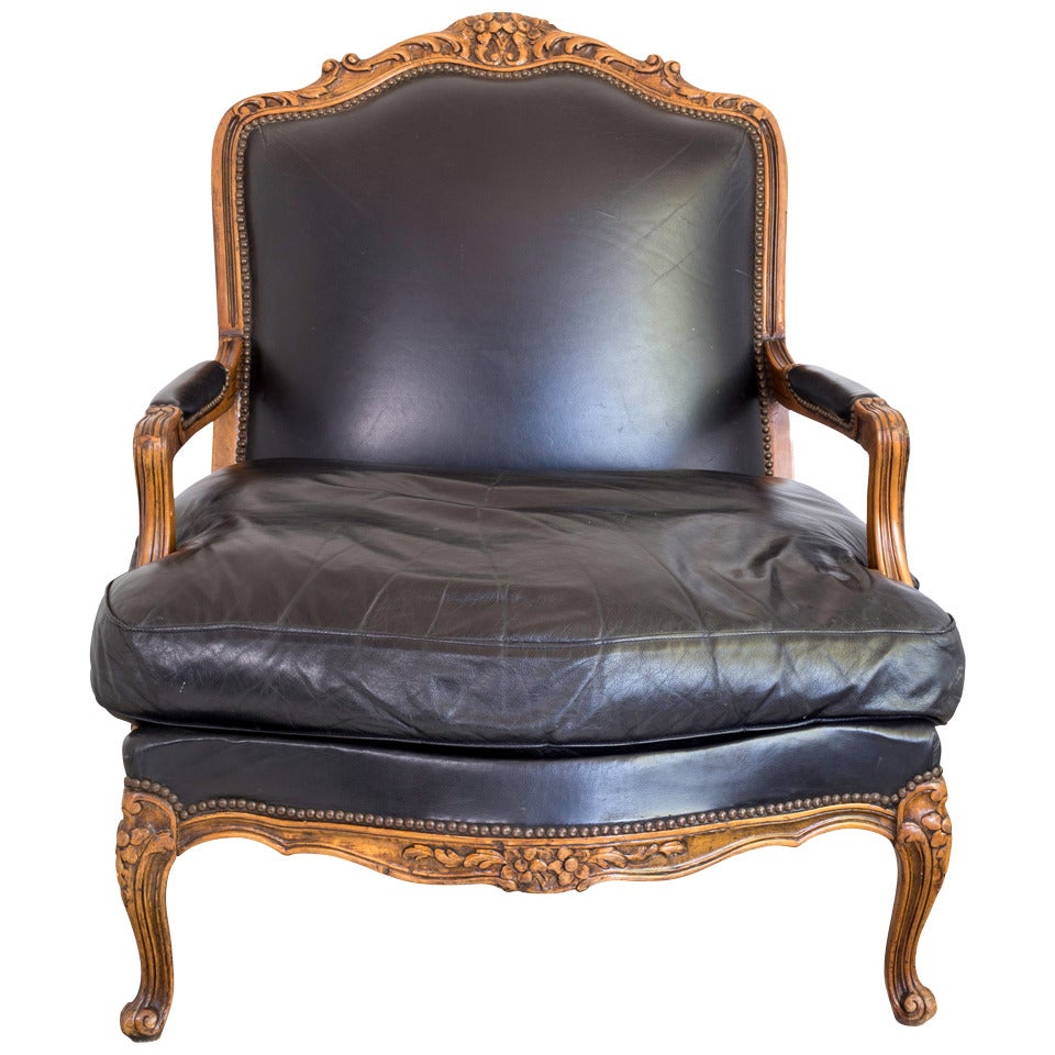 Leather Lounge Bergere Arm Chair For Sale