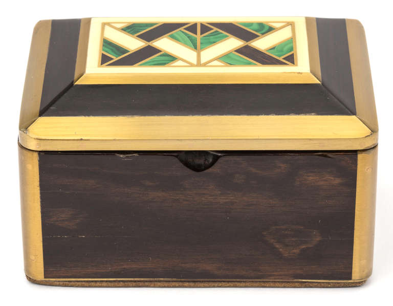 Malachite Inlay Deco Box In Excellent Condition In Summerland, CA