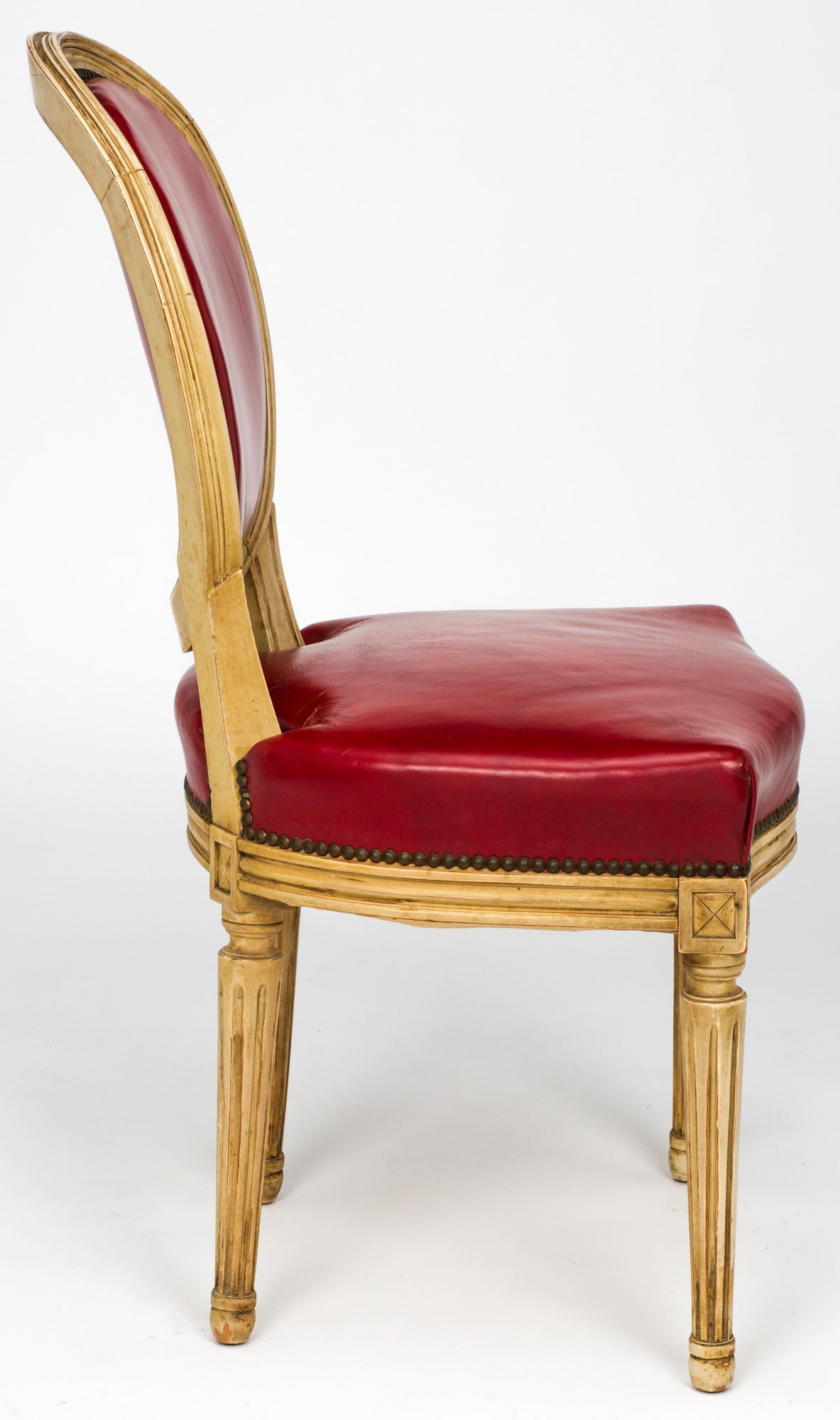 Late 19th Century Pair of French Louis XVI Style Red Leather Chairs, 19th Century For Sale
