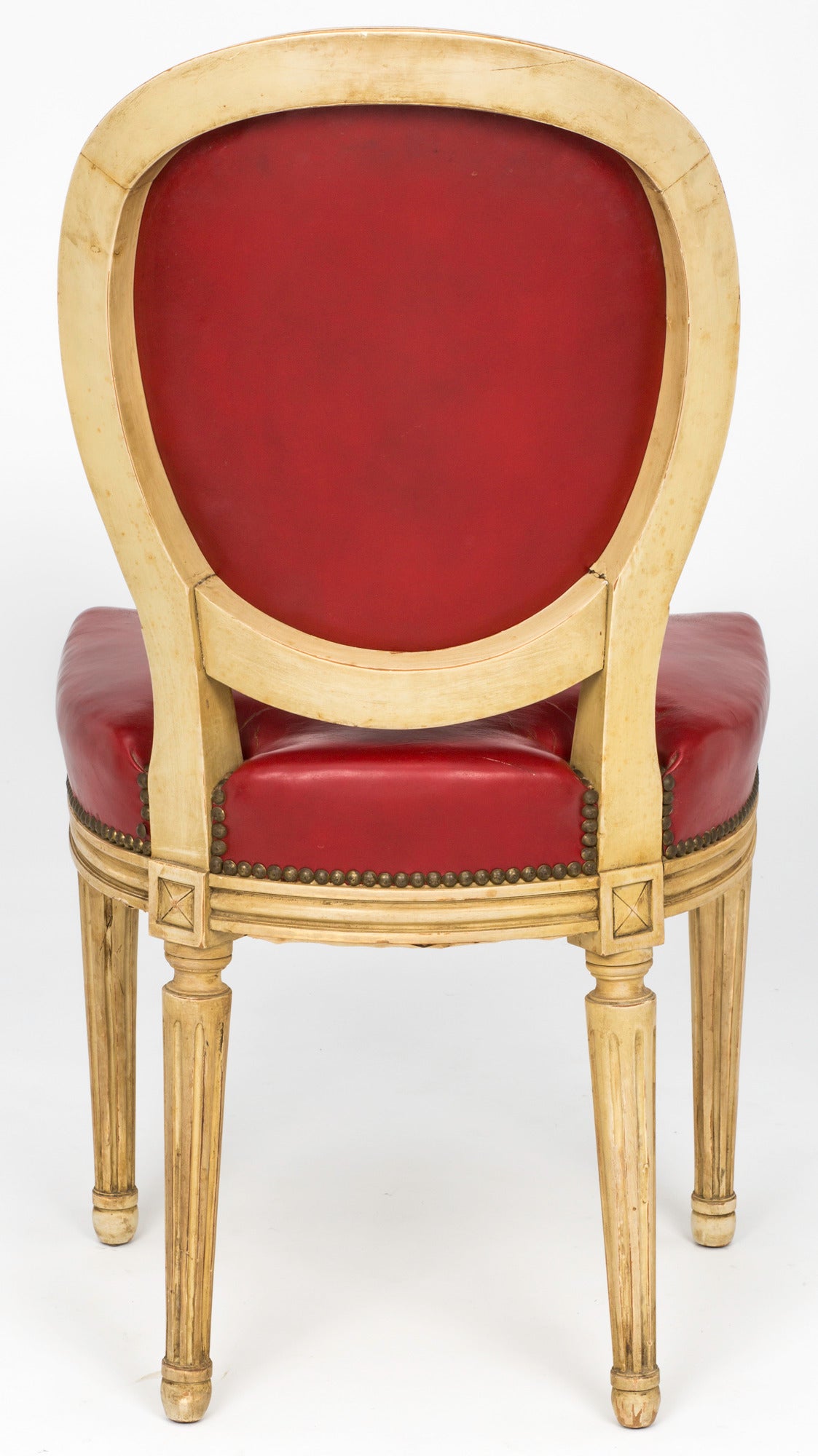 Pair of French Louis XVI Style Red Leather Chairs, 19th Century For Sale 1