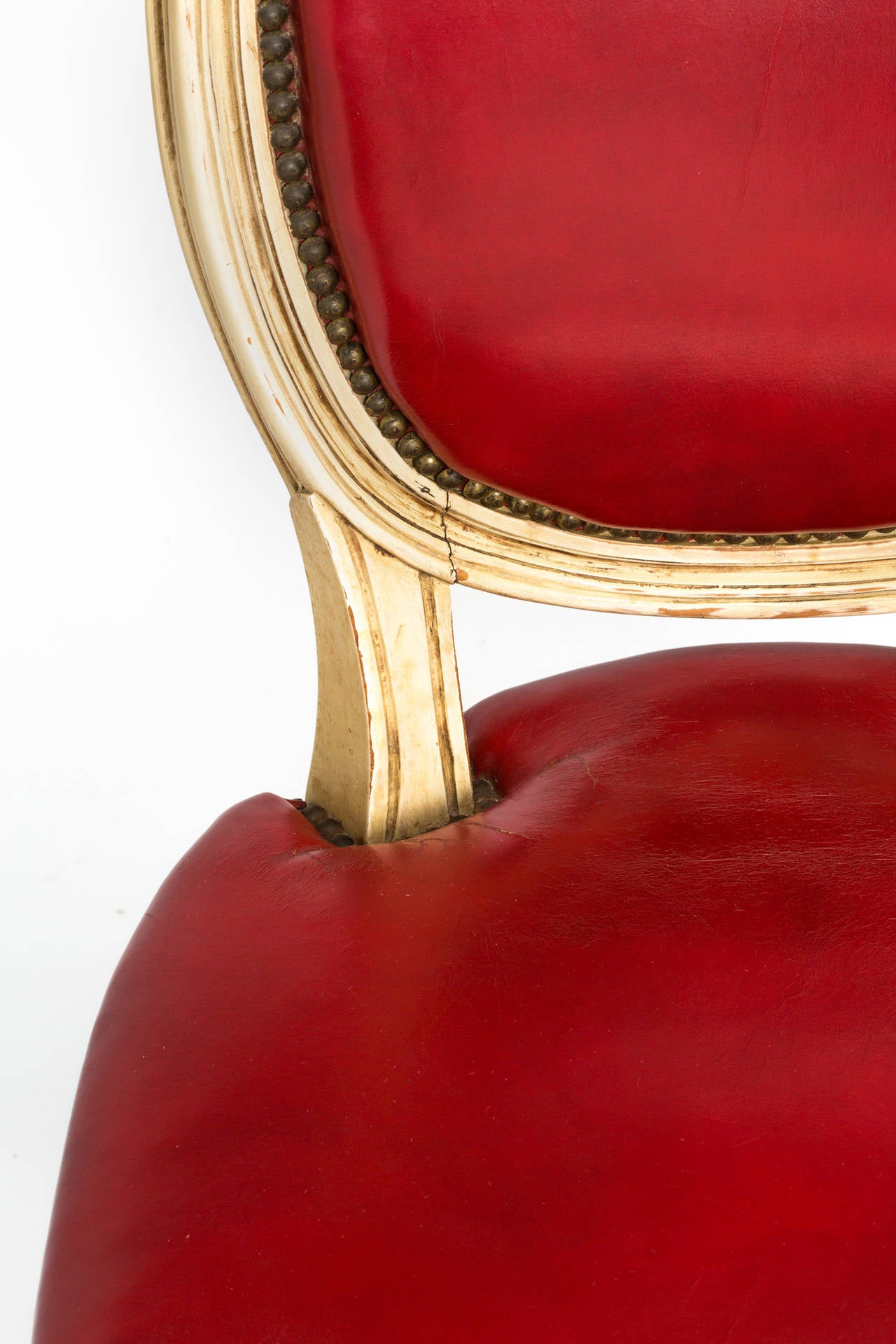 Pair of French Louis XVI Style Red Leather Chairs, 19th Century For Sale 5