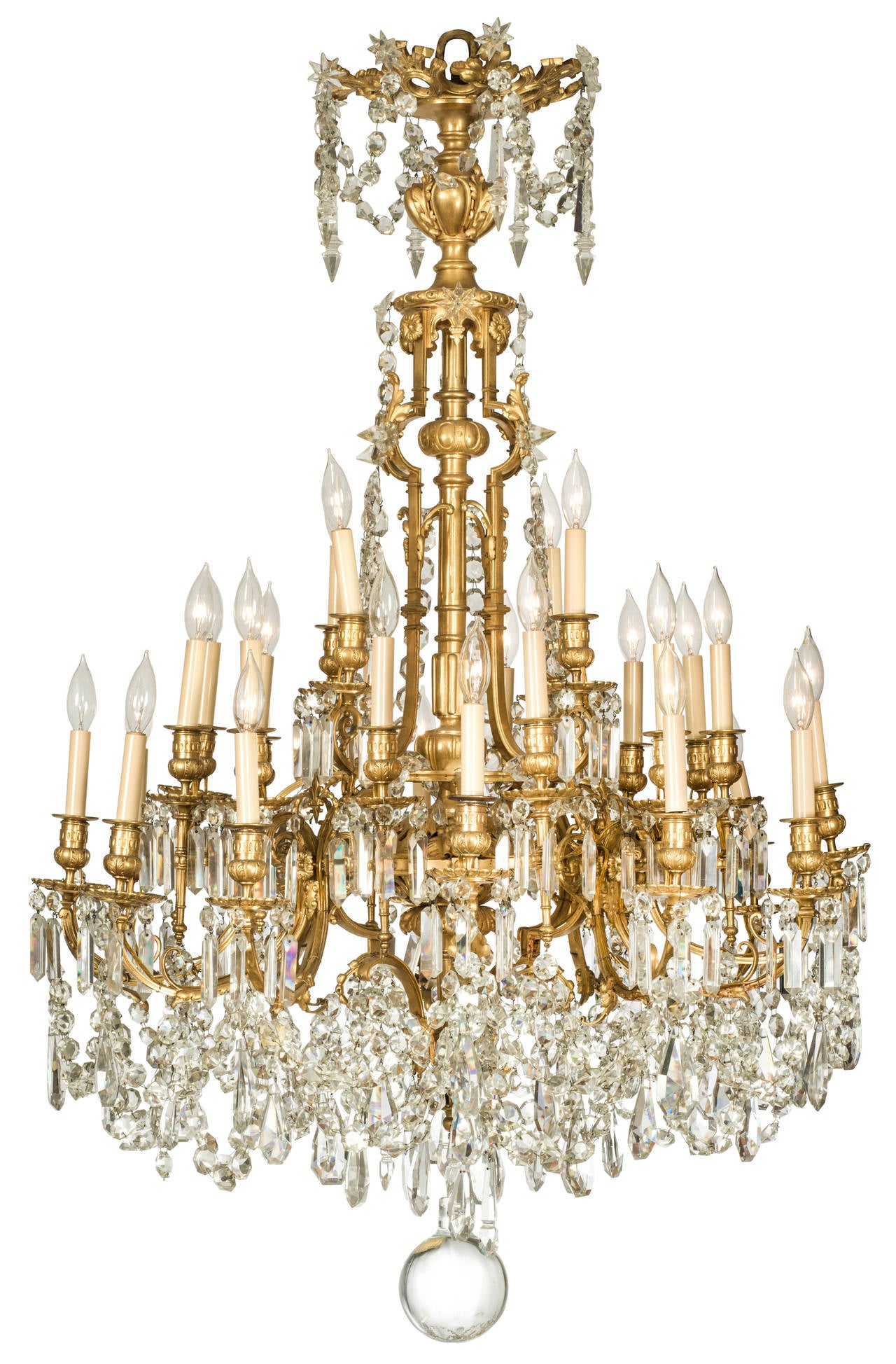 C. 1850s. Fabulous 32 light  Bronze Dore frame Baccarat crystal chandeliers.
Rewired  for U S rating.  In perfect condition.
