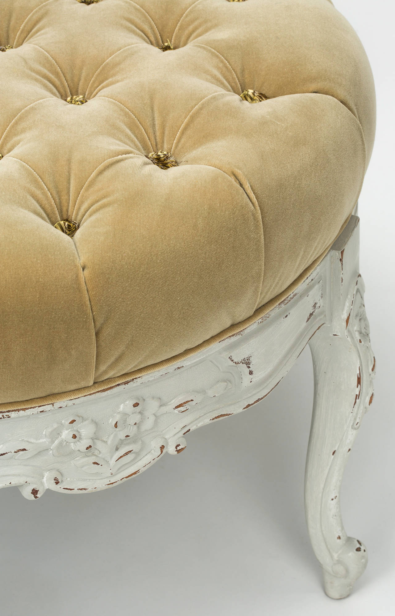 Early 20th Century Painted  French Round Ottoman, circa 1920